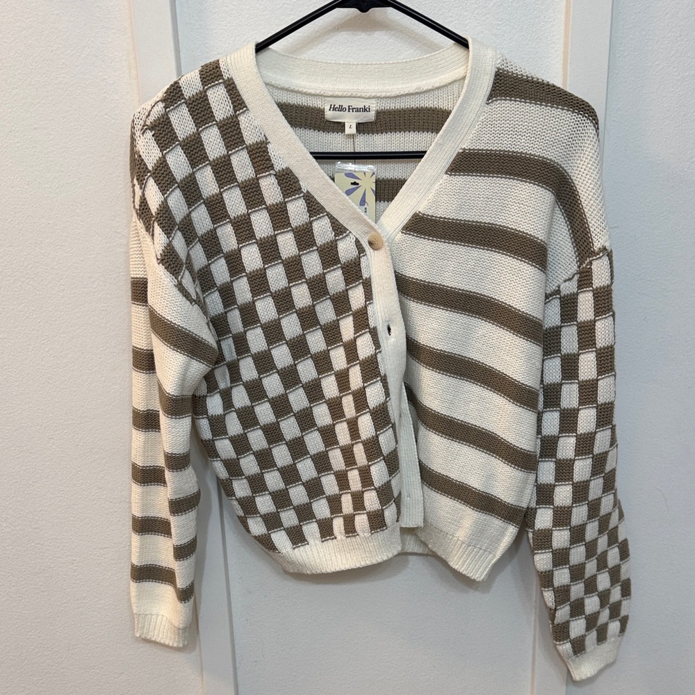Girl’s Cardigan - Brown and Cream Checkered